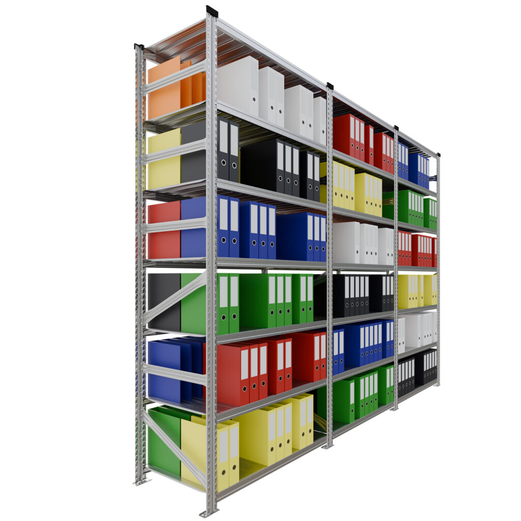 Duży regał do archiwum na segregatory dwustronny