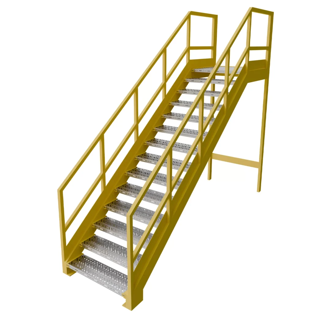 Metalowe schody przemysłowe spawane ze spocznikiem