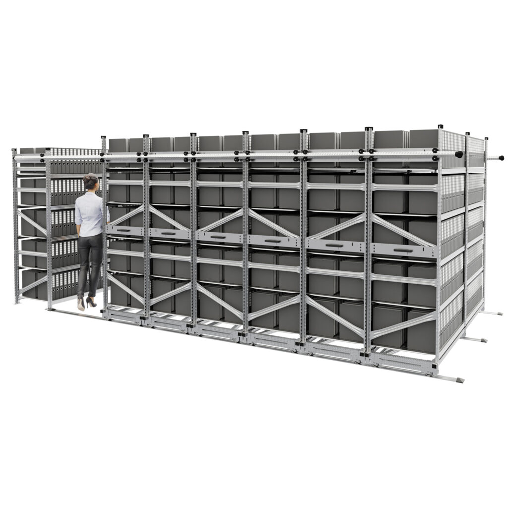 Regały przesuwne do archiwum na segregatory