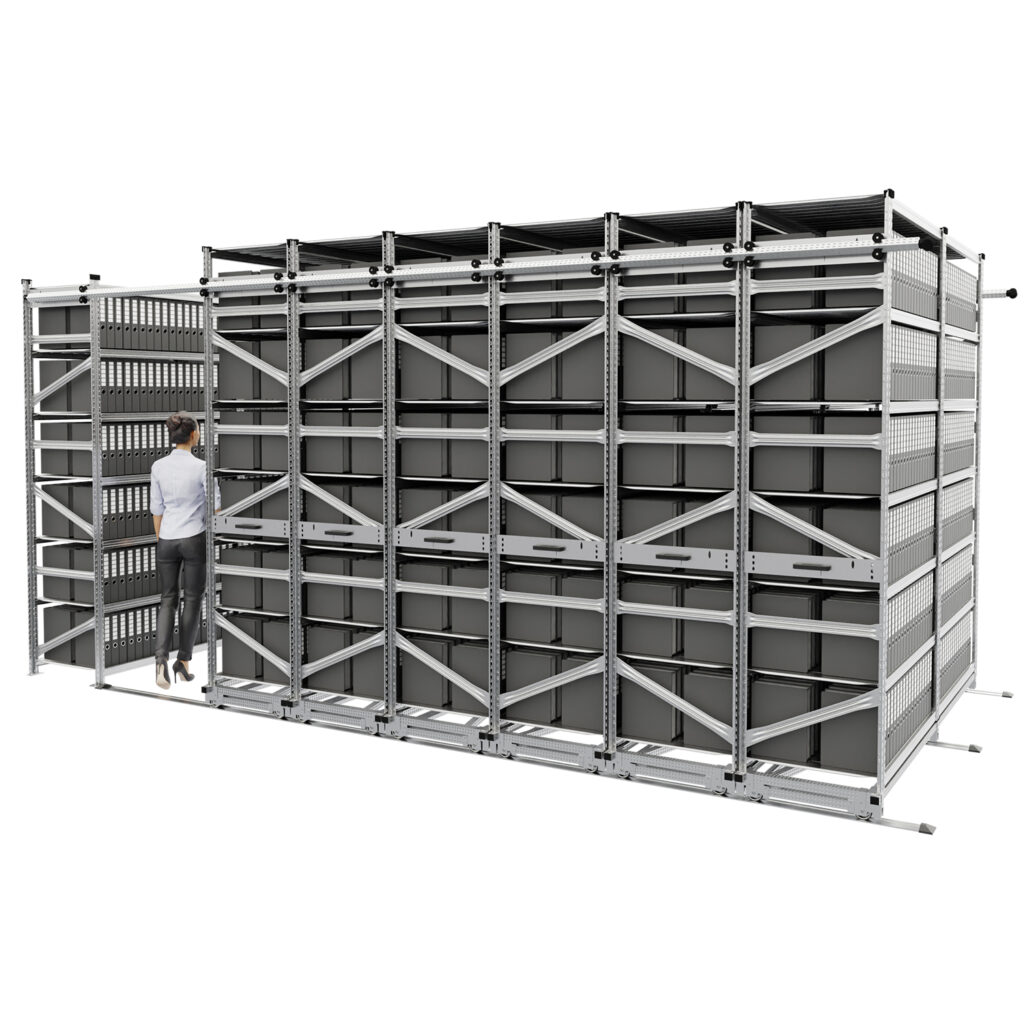 Regały przesuwne do archiwum na segregatory