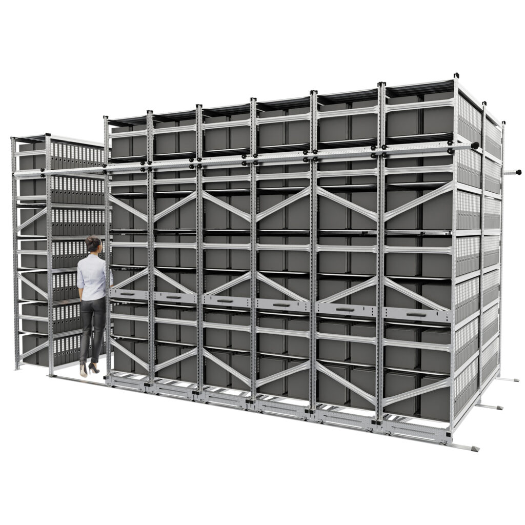 Regały przesuwne do archiwum na segregatory